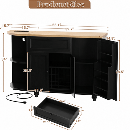 55" Coffee Bar Cabinet with Power Outlet and Wine Rack