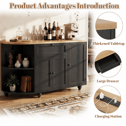 55" Coffee Bar Cabinet with Power Outlet and Wine Rack