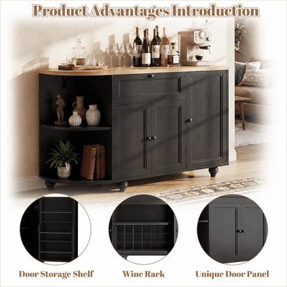55" Coffee Bar Cabinet with Power Outlet and Wine Rack