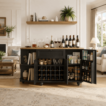 55" Coffee Bar Cabinet with Power Outlet and Wine Rack