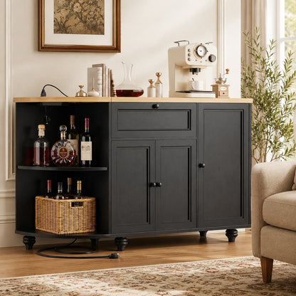 55" Coffee Bar Cabinet with Power Outlet and Wine Rack