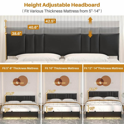 Platform Bed Frame Basic Type with 3 Height Adjustable Headboard