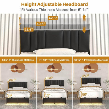 Platform Bed Frame Basic Type with 3 Height Adjustable Headboard