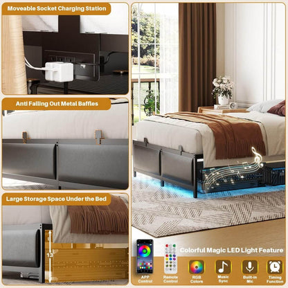 Platform Bed Frame Basic Type with 3 Height Adjustable Headboard