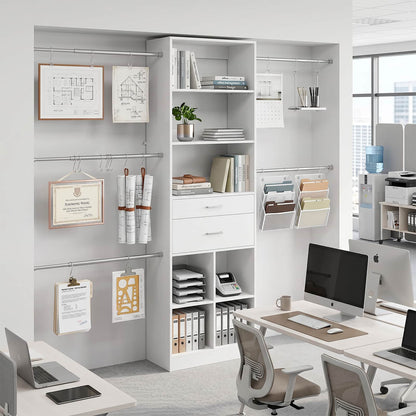Tall Bookshelf with Drawers and Adjustable Hanging Rods, Modern Bookcase with 4-Tier Storage Shelves, Versatile Book Shelf, Model: DKQ-817.2