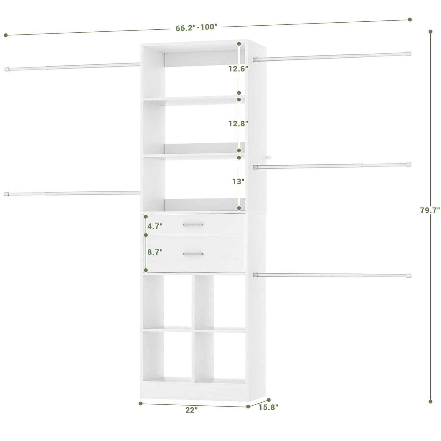 Tall Bookshelf with Drawers and Adjustable Hanging Rods, Modern Bookcase with 4-Tier Storage Shelves, Versatile Book Shelf, Model: DKQ-817.2