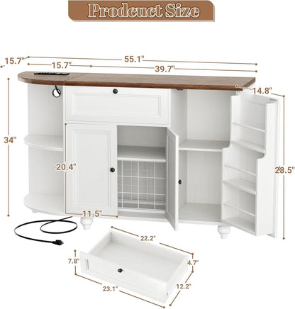 55" Coffee Bar Cabinet with Power Outlet and Wine Rack