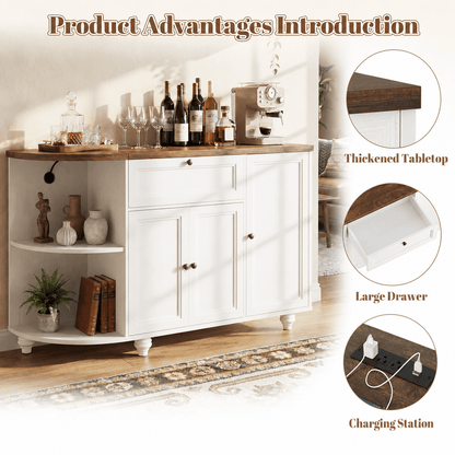 55" Coffee Bar Cabinet with Power Outlet and Wine Rack