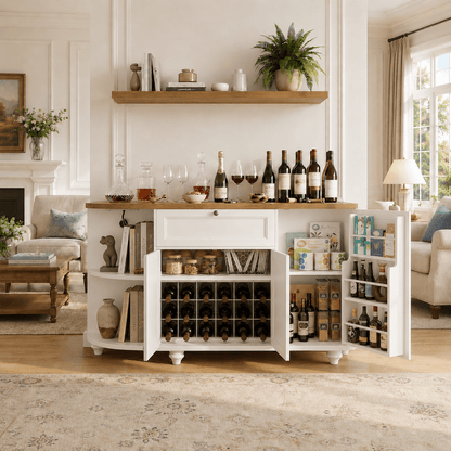 55" Coffee Bar Cabinet with Power Outlet and Wine Rack