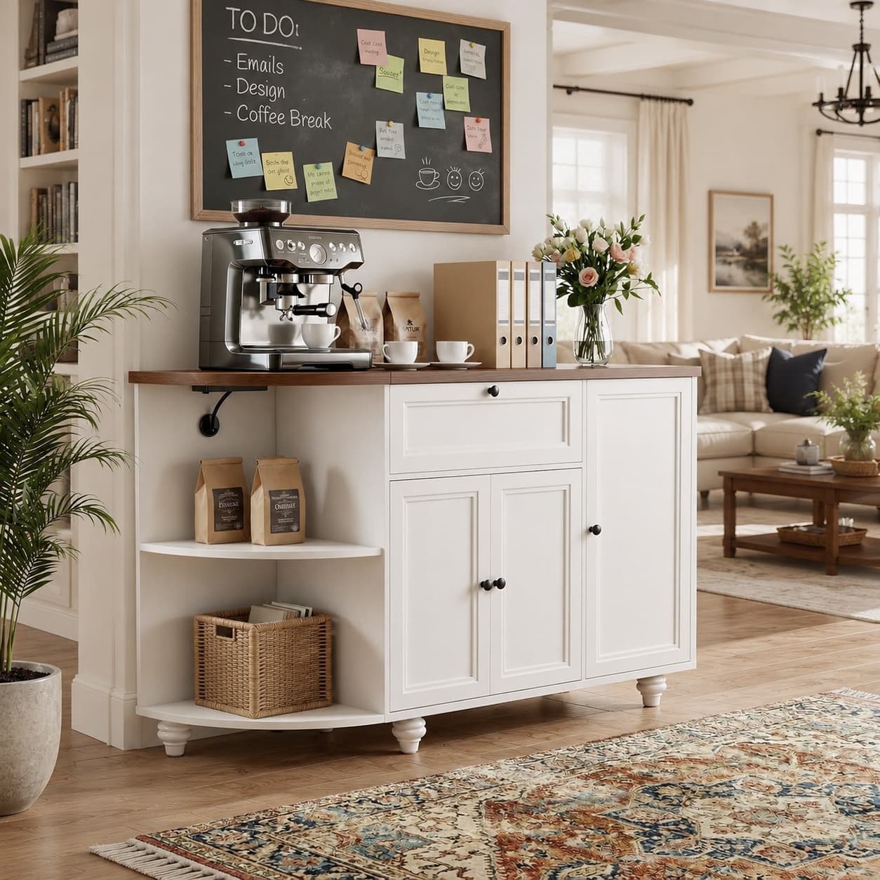55" Coffee Bar Cabinet with Power Outlet and Wine Rack