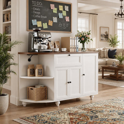 55" Coffee Bar Cabinet with Power Outlet and Wine Rack