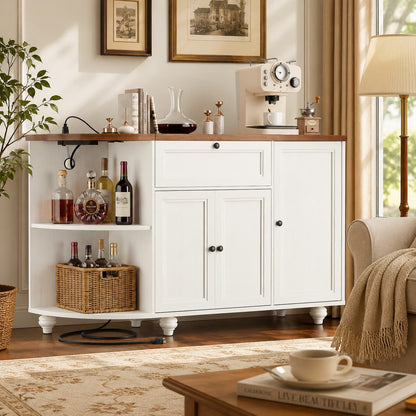 55" Coffee Bar Cabinet with Power Outlet and Wine Rack