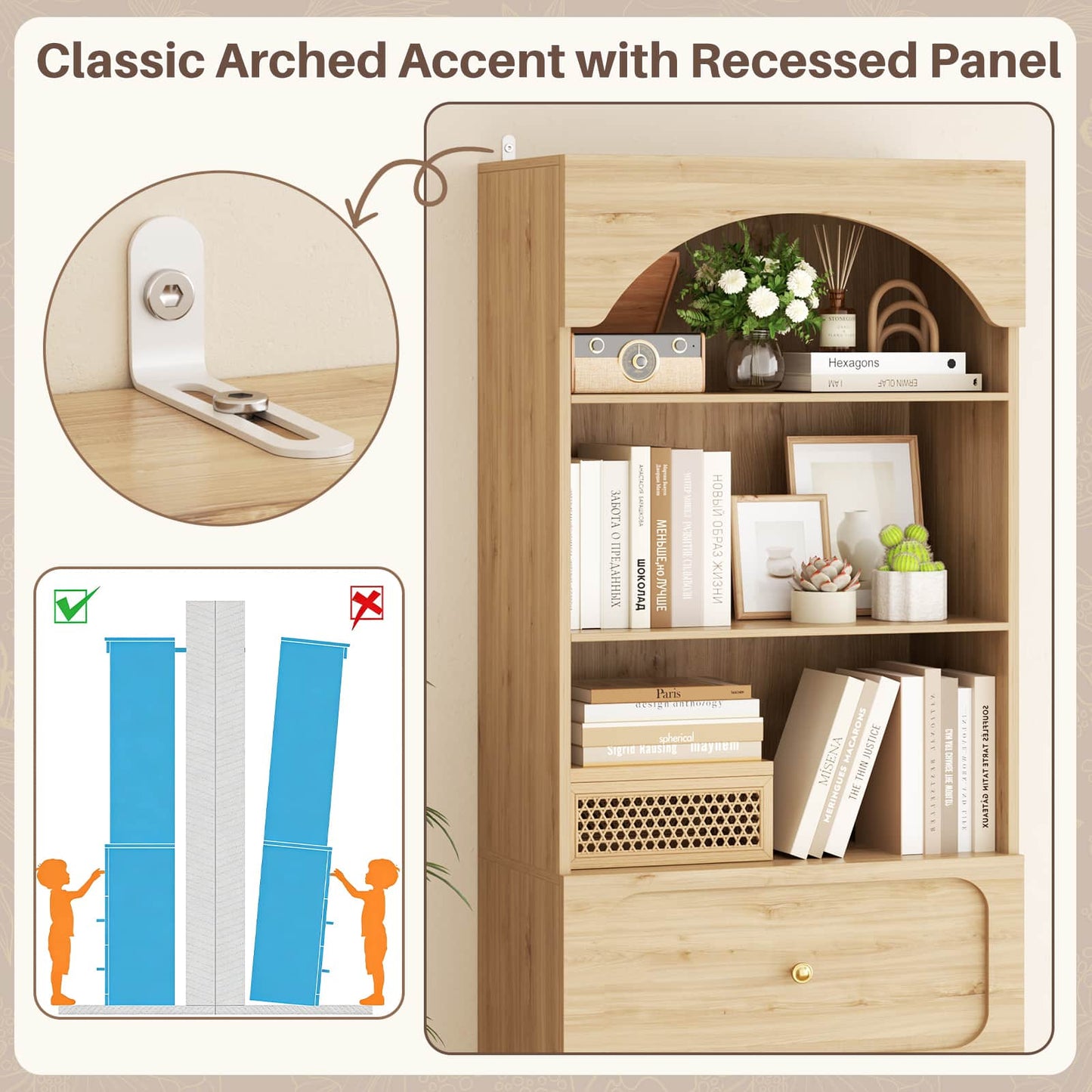 80" Tall Bookshelf with 3 Drawers and 3-Tier Open Shelves