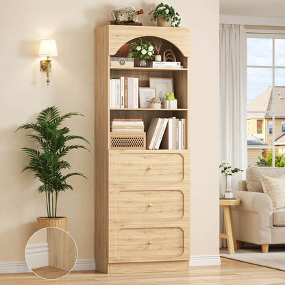 80" Tall Bookshelf with 3 Drawers and 3-Tier Open Shelves