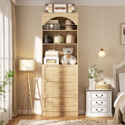 80" Tall Bookshelf with 3 Drawers and 3-Tier Open Shelves