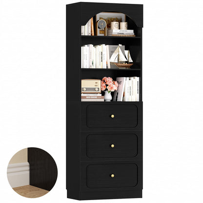80" Tall Bookshelf with 3 Drawers and 3-Tier Open Shelves