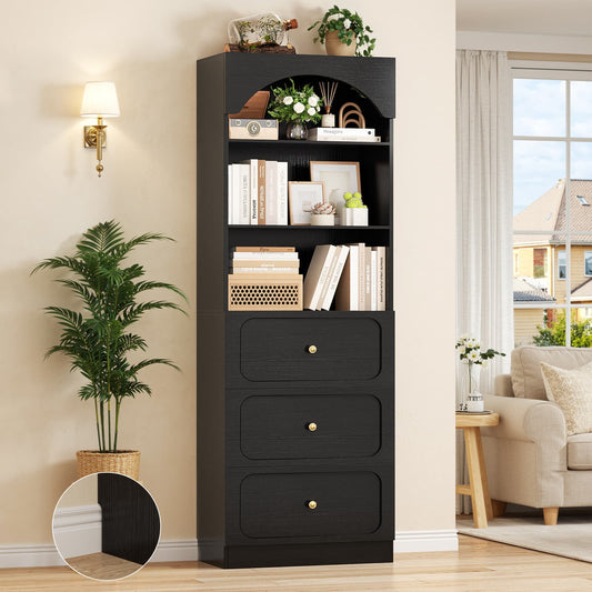 80" Tall Bookshelf with 3 Drawers and 3-Tier Open Shelves