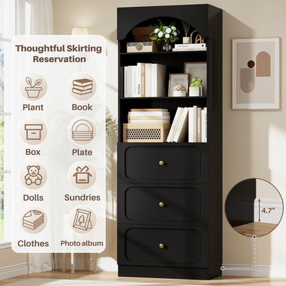 80" Tall Bookshelf with 3 Drawers and 3-Tier Open Shelves