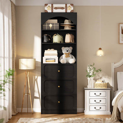 80" Tall Bookshelf with 3 Drawers and 3-Tier Open Shelves