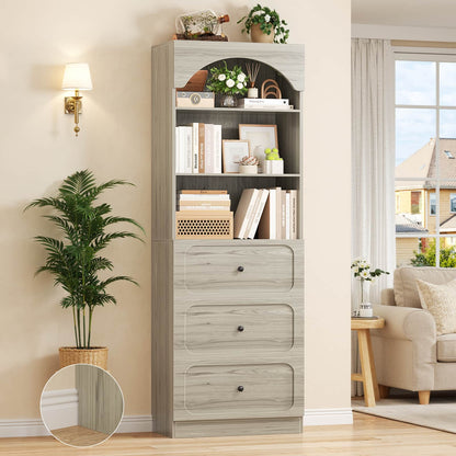 80" Tall Bookshelf with 3 Drawers and 3-Tier Open Shelves