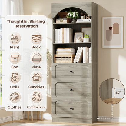 80" Tall Bookshelf with 3 Drawers and 3-Tier Open Shelves
