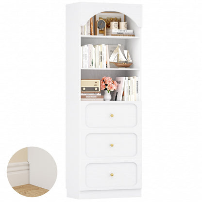 80" Tall Bookshelf with 3 Drawers and 3-Tier Open Shelves