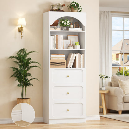 80" Tall Bookshelf with 3 Drawers and 3-Tier Open Shelves