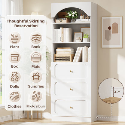 80" Tall Bookshelf with 3 Drawers and 3-Tier Open Shelves