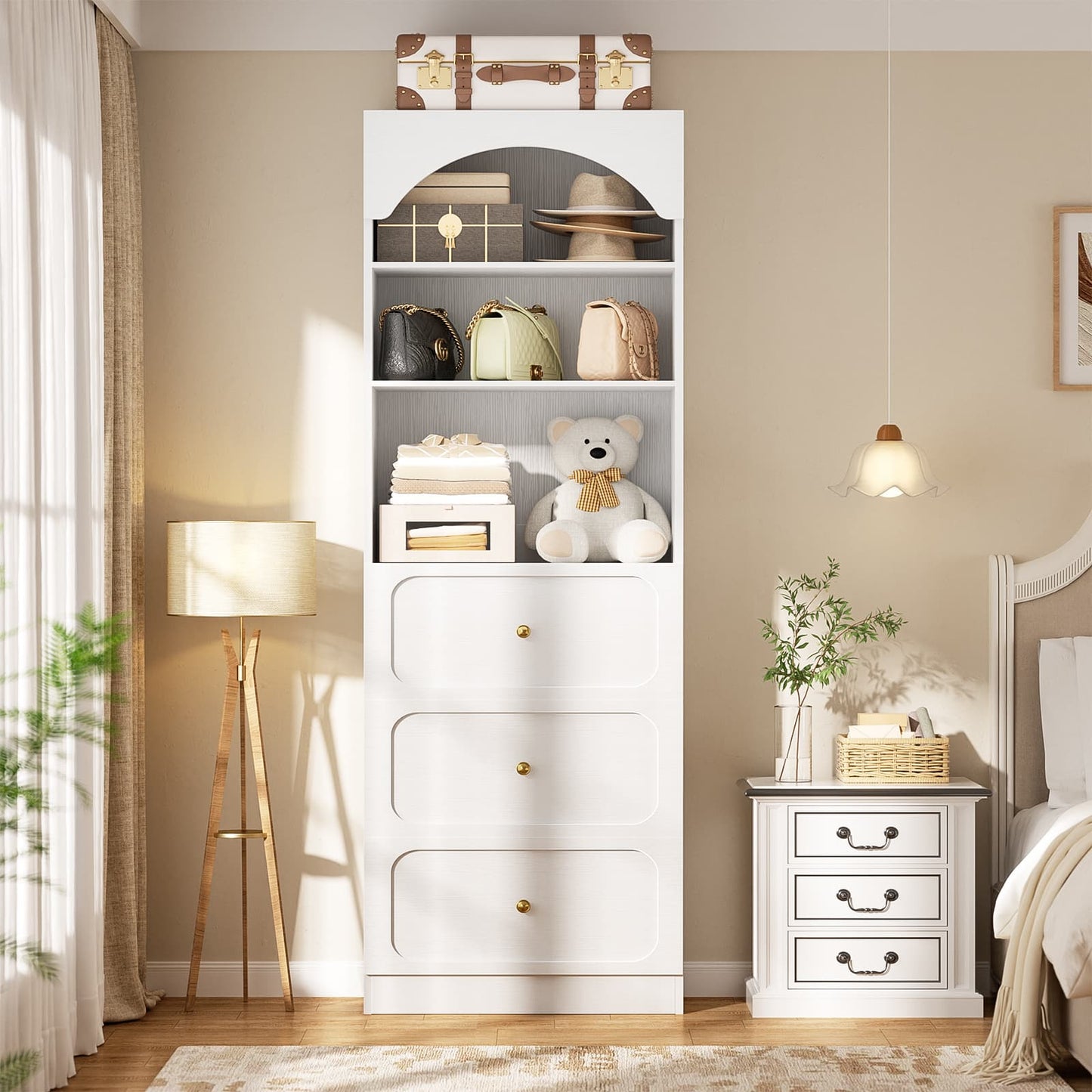 80" Tall Bookshelf with 3 Drawers and 3-Tier Open Shelves