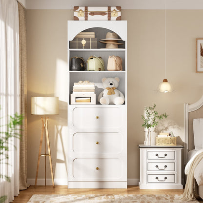 80" Tall Bookshelf with 3 Drawers and 3-Tier Open Shelves