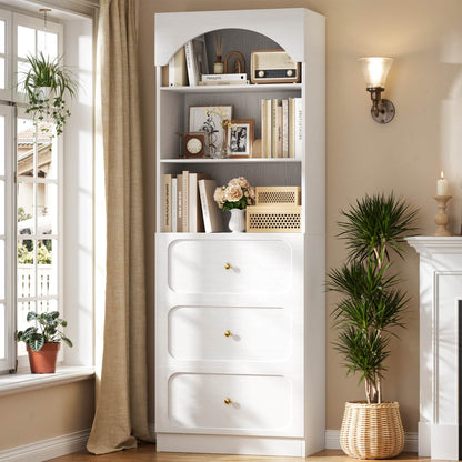 80" Tall Bookshelf with 3 Drawers and 3-Tier Open Shelves