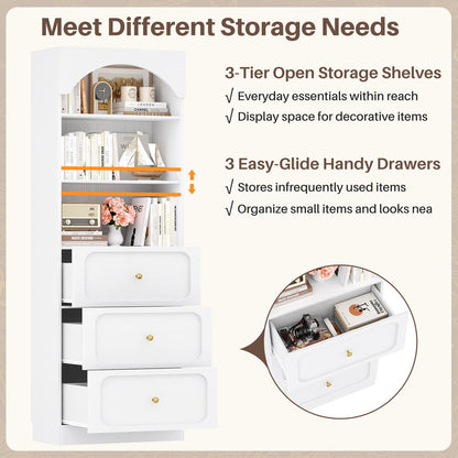 80" Tall Bookshelf with 3 Drawers and 3-Tier Open Shelves