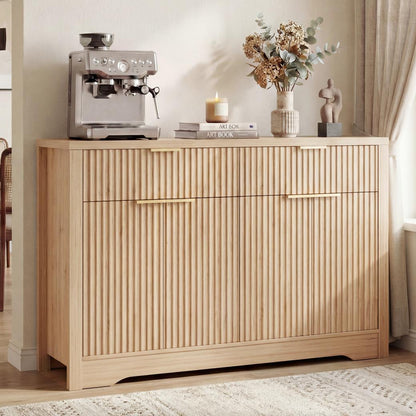 55" Fluted Buffet Cabinet, Modern Sideboard Credenza with Drawers, Adjustable Shelves & Coffee Bar Storage for Kitchen