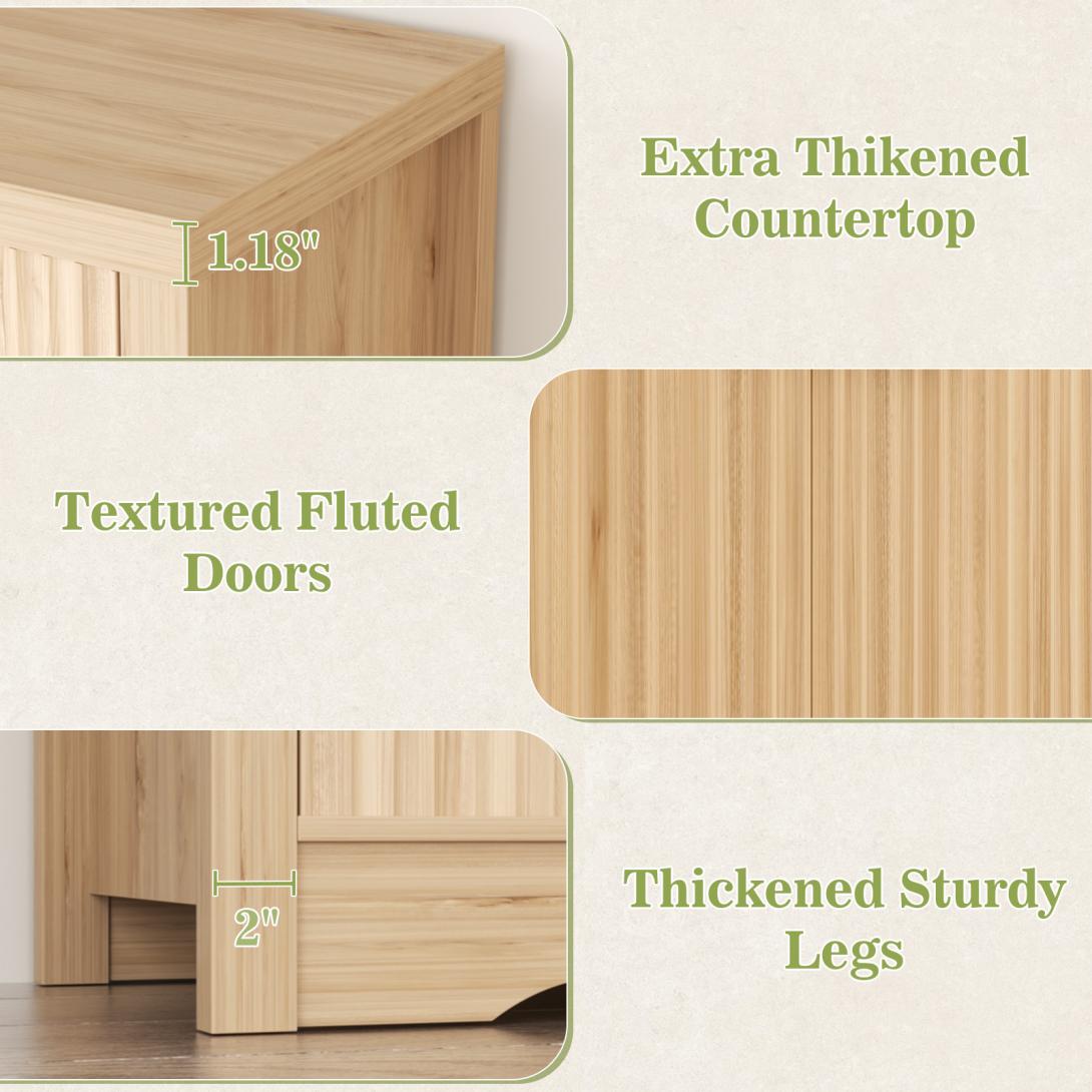 55" Fluted Buffet Cabinet, Modern Sideboard Credenza with Drawers, Adjustable Shelves & Coffee Bar Storage for Kitchen