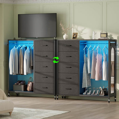5 Drawer Dresser for Bedroom with Clothes Rack & Mirror