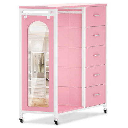 5 Drawer Dresser for Bedroom with Clothes Rack & Mirror