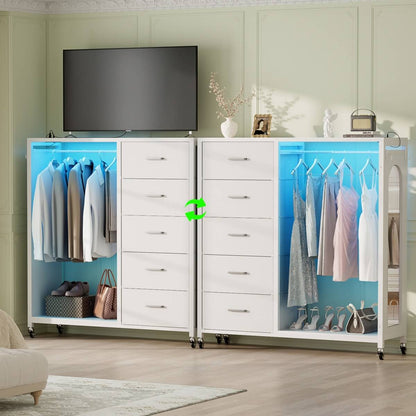 5 Drawer Dresser for Bedroom with Clothes Rack & Mirror