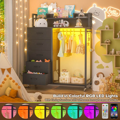 Dresser for Bedroom with Clothes Rack & Shelves