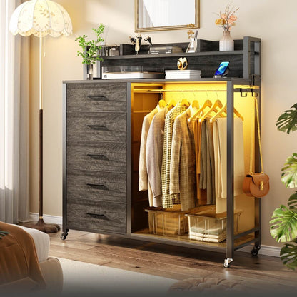 Dresser for Bedroom with Clothes Rack & Shelves