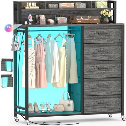 Dresser for Bedroom with Clothes Rack & Shelves