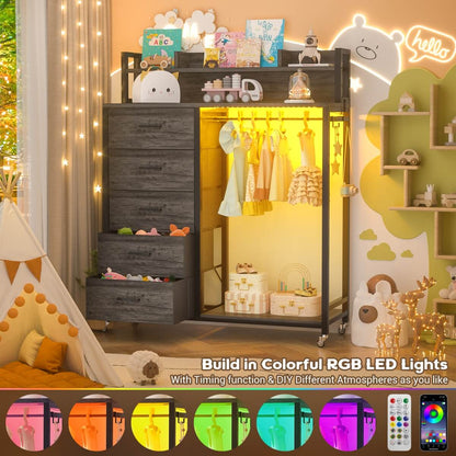 Dresser for Bedroom with Clothes Rack & Shelves