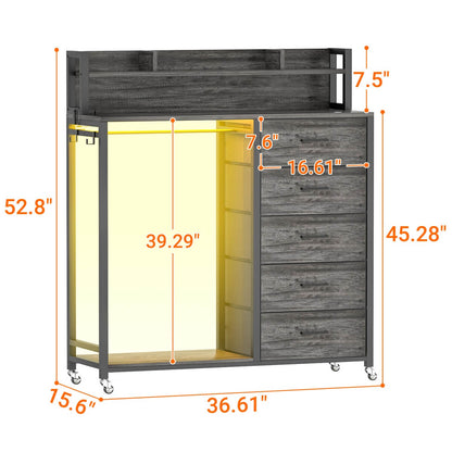 Dresser for Bedroom with Clothes Rack & Shelves