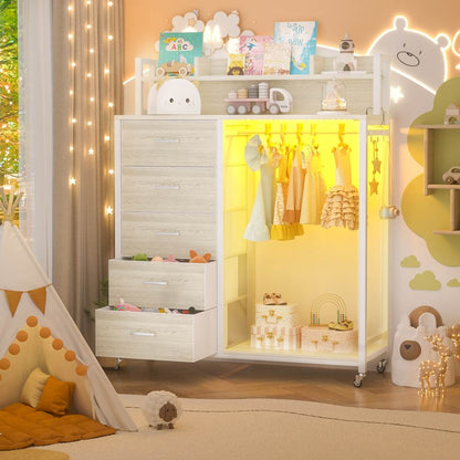Dresser for Bedroom with Clothes Rack & Shelves