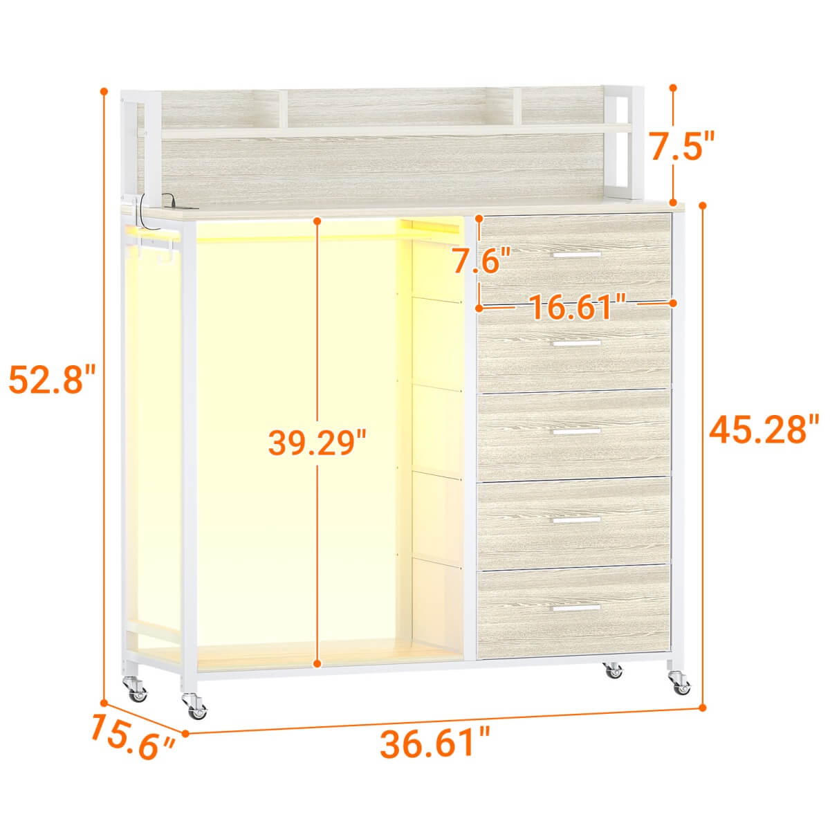 Dresser for Bedroom with Clothes Rack & Shelves