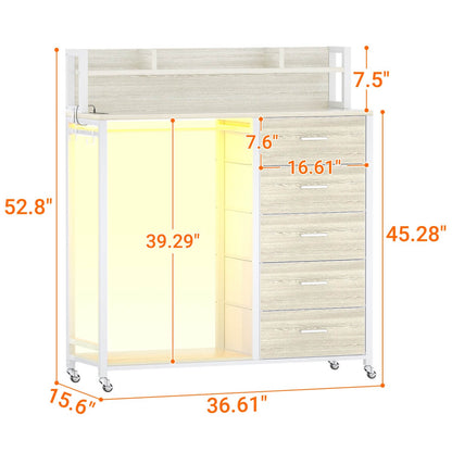 Dresser for Bedroom with Clothes Rack & Shelves