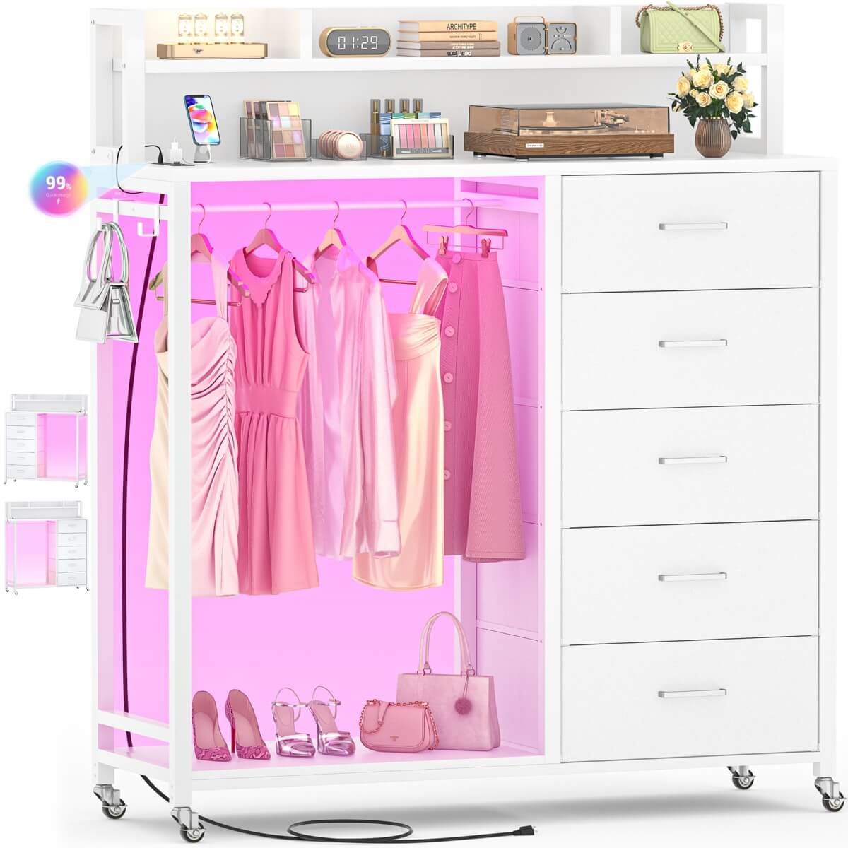 Dresser for Bedroom with Clothes Rack & Shelves