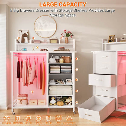 Dresser for Bedroom with Clothes Rack & Shelves