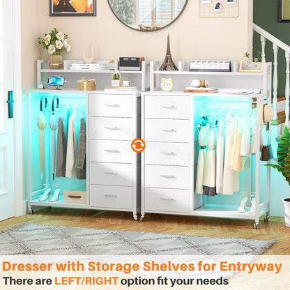 Dresser for Bedroom with Clothes Rack & Shelves