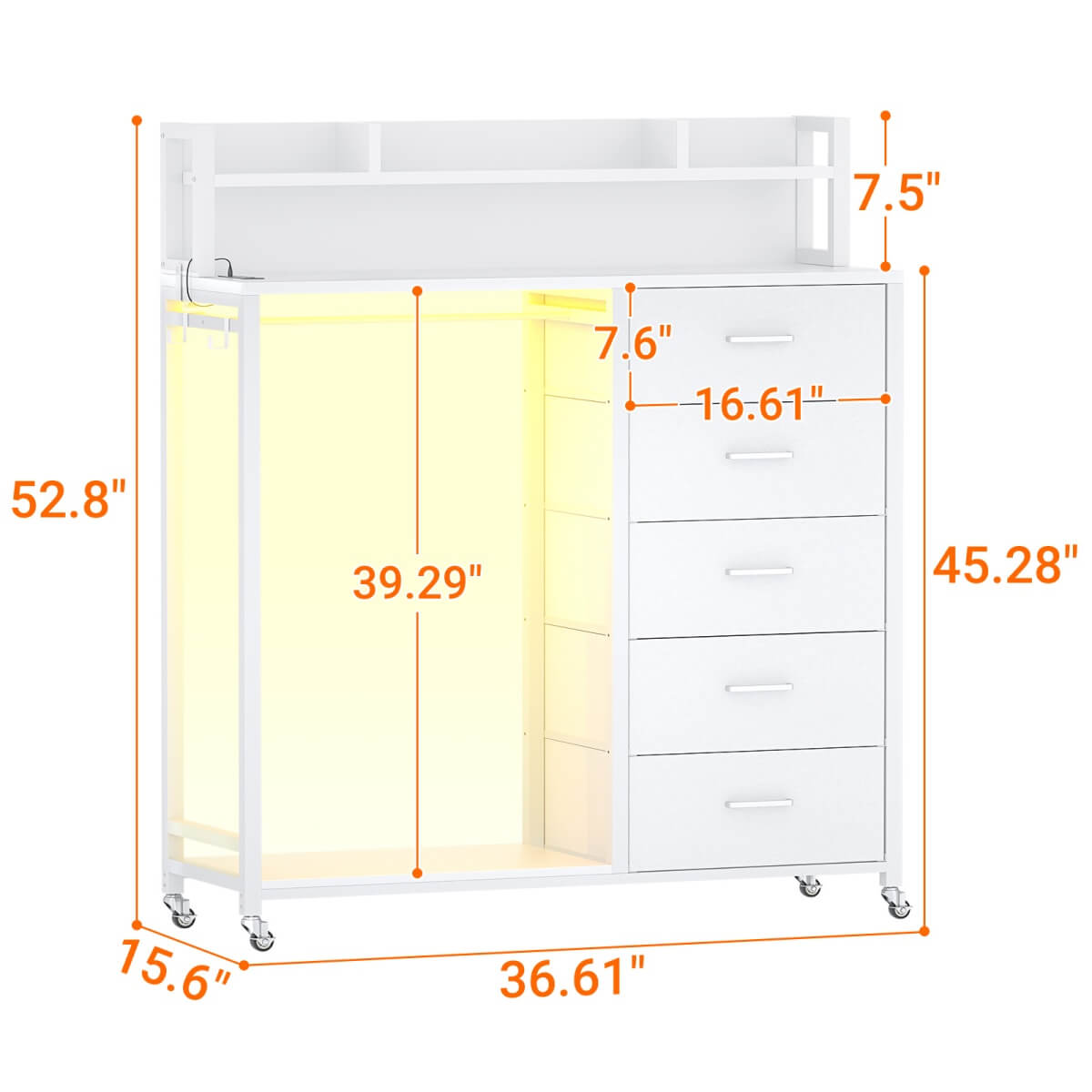 Dresser for Bedroom with Clothes Rack & Shelves