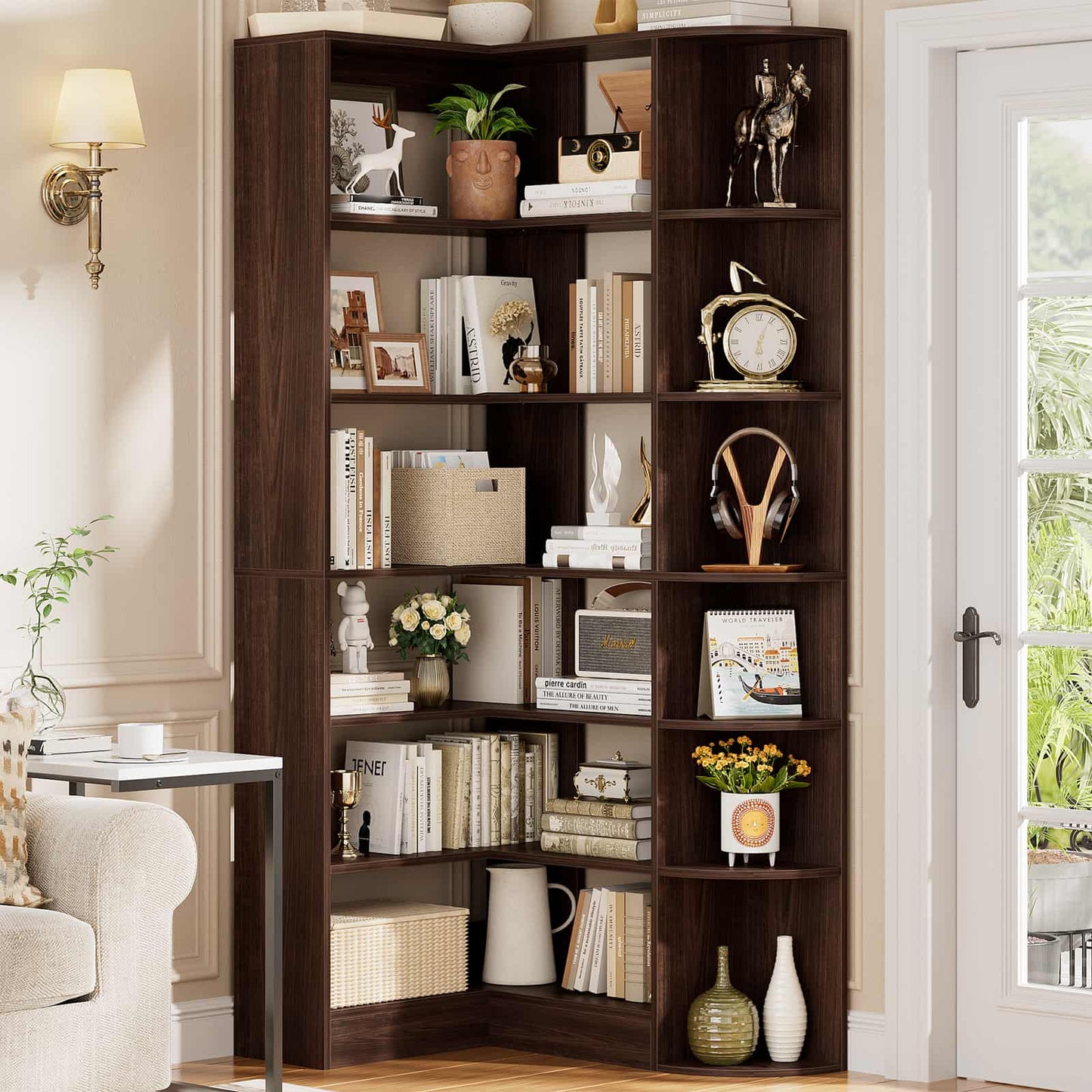 71" Tall 7-Tier Corner Shelf, L-Shaped Corner Bookshelf